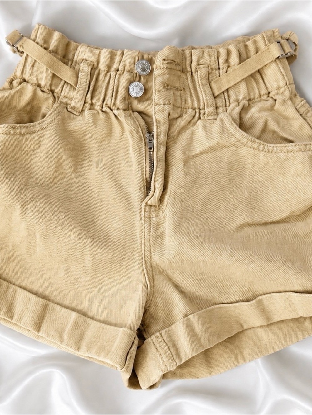 Forever 21 High-Waist Paperbag Shorts in Butter Tan